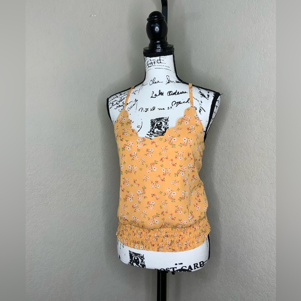 #68 NWOT The General Good Yellow Floral Tank Top Size Medium